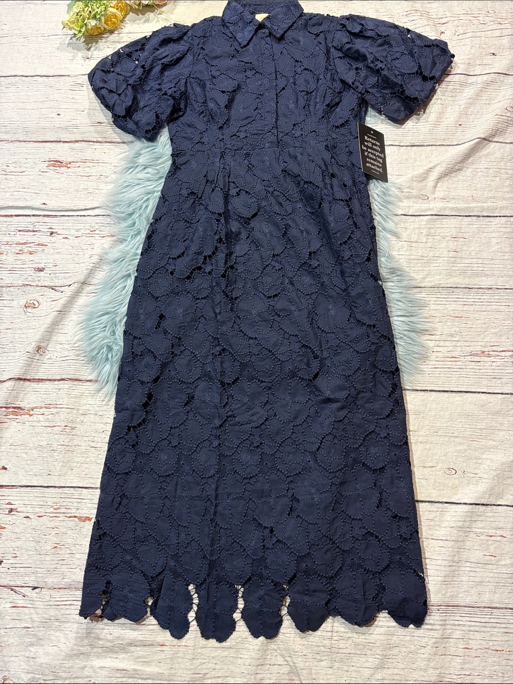 NWT Tuckernuck Navy Eyelet Crochet Floral Delaney Midi Dress - Picture 6 of 10